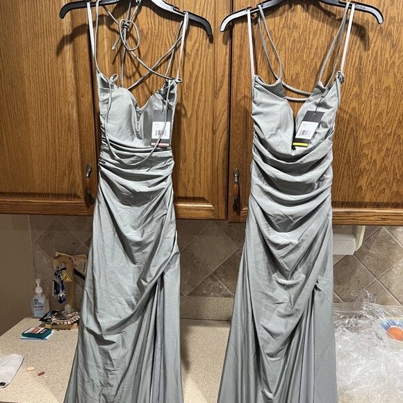 NWT La Femme 28296SC Jersey Prom Dresses Silver Size 8 and 10 - Picture 8 of 9